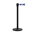 Montour Line Retractable Belt Rolling Stanchion, 2ft Black Post  11ft. Blu/Wh Belt ME530-BK-BWD-110